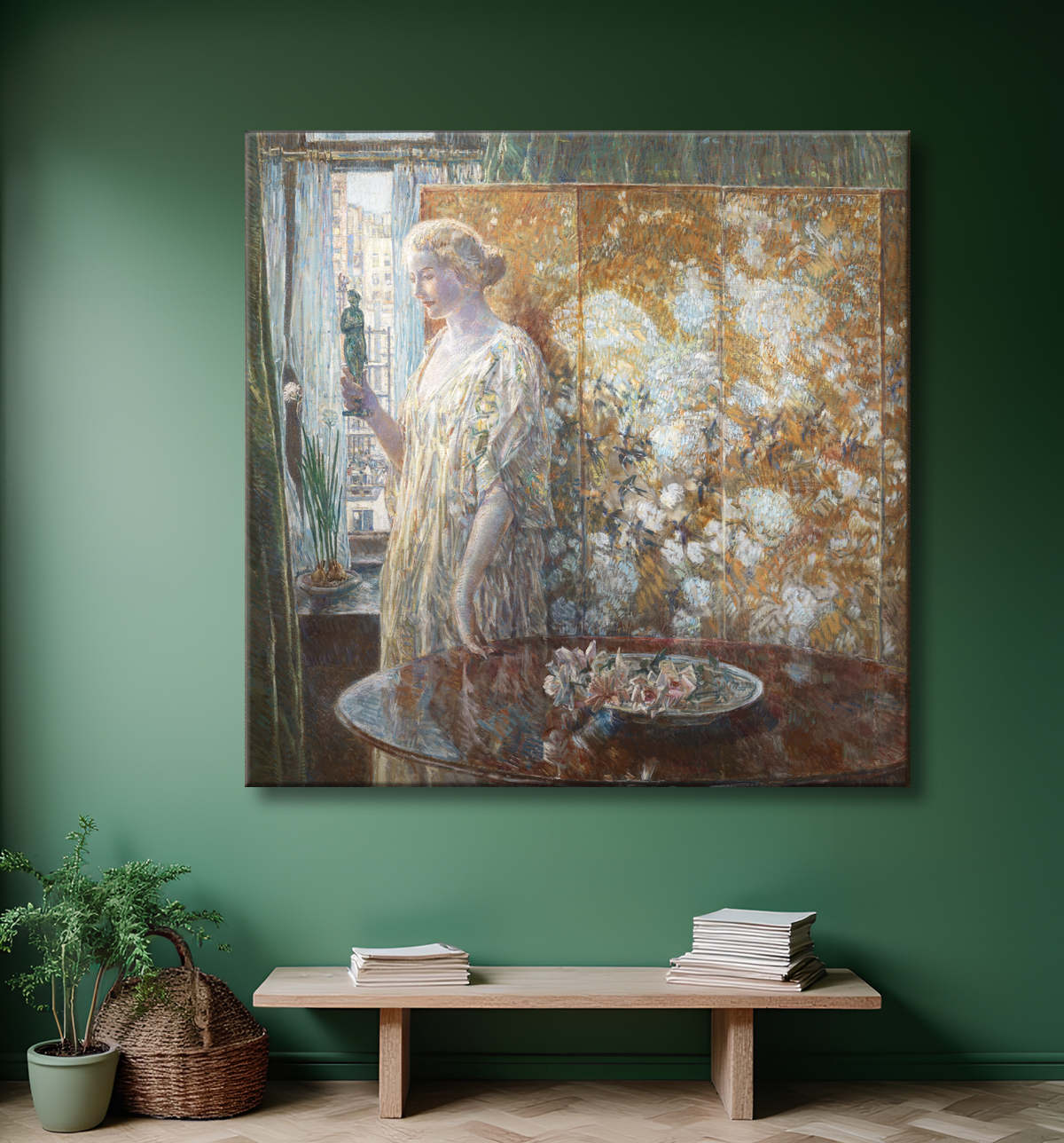 Reproduction Tanagra (Les Bâtisseurs, New York) de Childe Hassam, born Dorchester, MA 1859-died East Hampton, NY 1935 avec decor