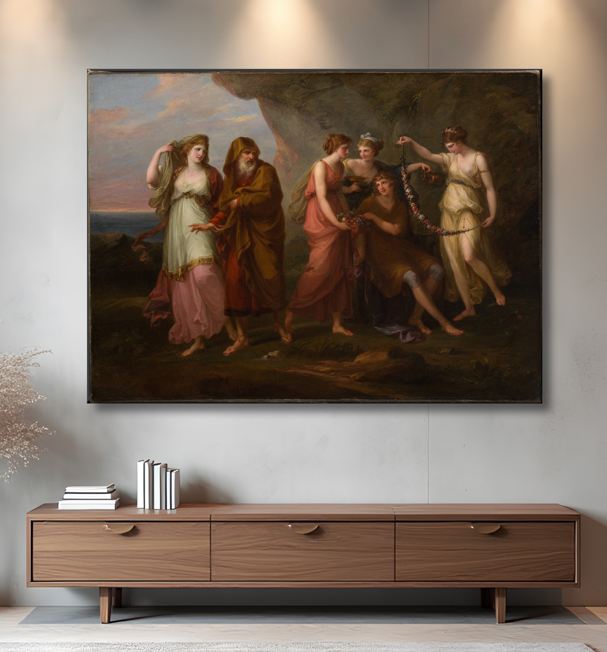 Reproduction Télémaque et les Nymphes de Calypso de Angelica Kauffmann avec decor