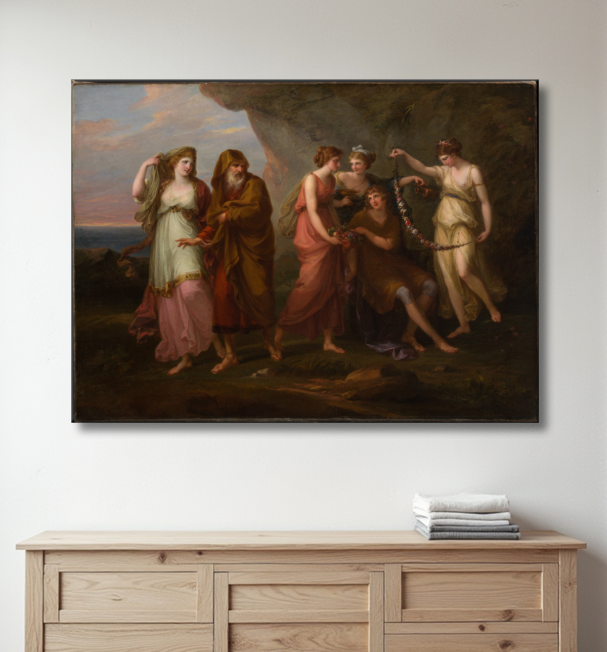 Reproduction Télémaque et les Nymphes de Calypso de Angelica Kauffmann avec decor
