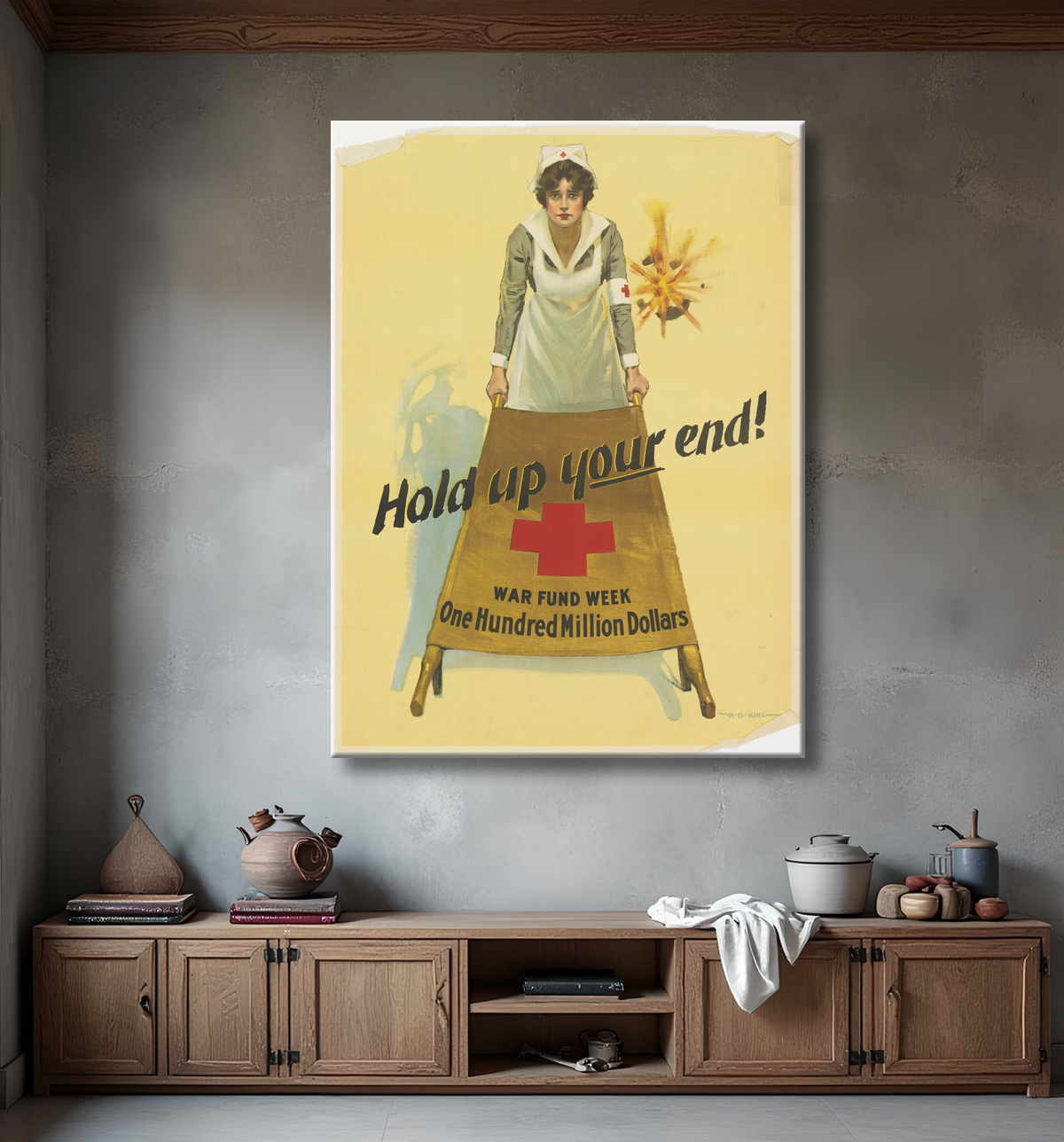 Reproduction Tenez votre fin ! Semaine du fonds de guerre de W. B. King, American, 1880–1927 avec decor
