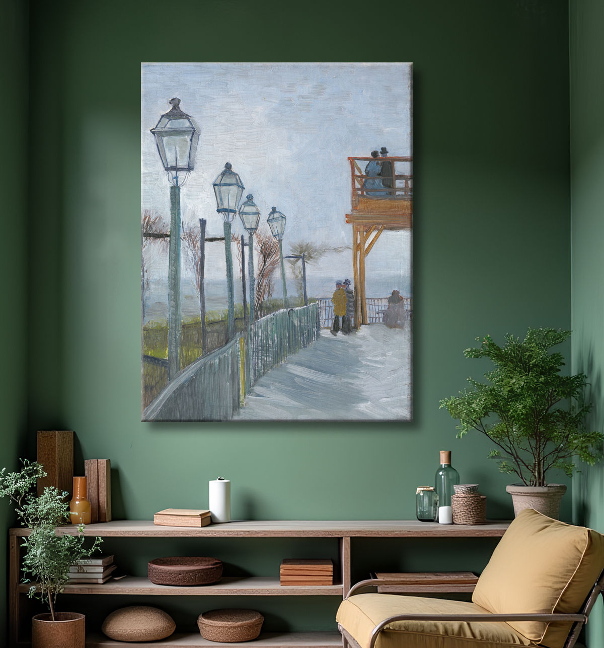 Reproduction Terrasse et plate-forme d'observation au Moulin de Blute-Fin, Montmartre de Vincent van Gogh avec decor