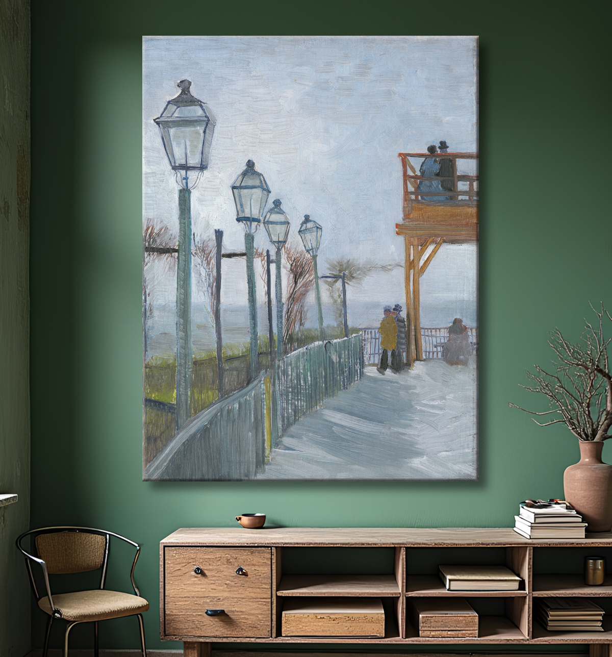 Reproduction Terrasse et plate-forme d'observation au Moulin de Blute-Fin, Montmartre de Vincent van Gogh avec decor