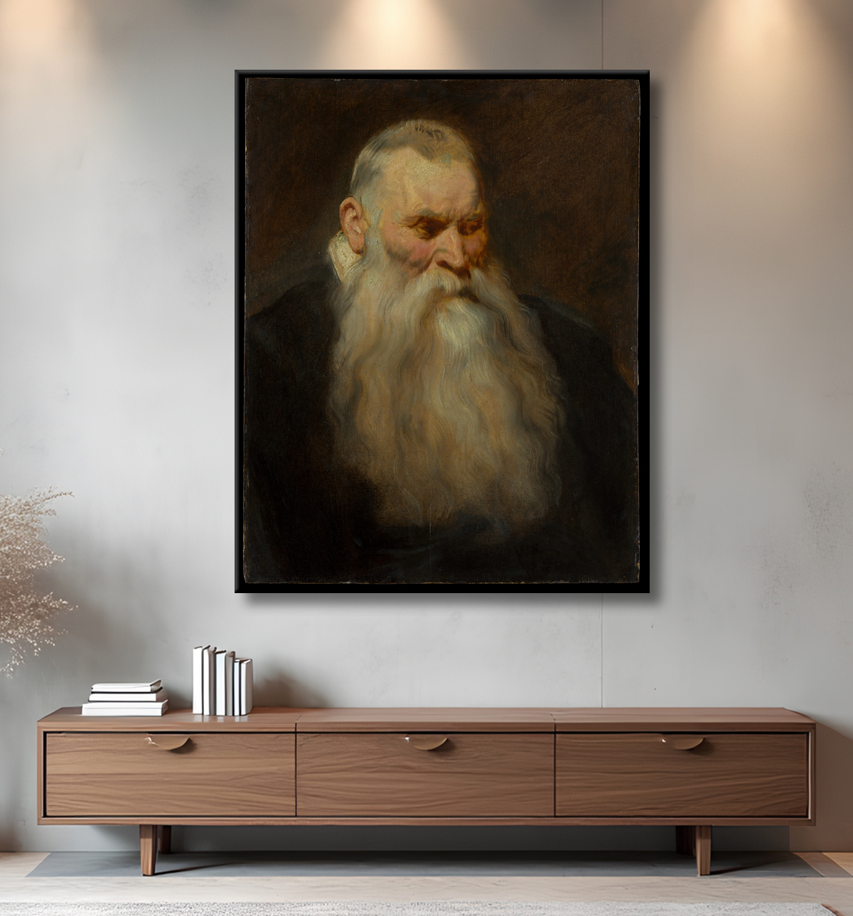 Reproduction Tête d'étude d'un vieil homme à barbe blanche de Anthony van Dyck avec decor