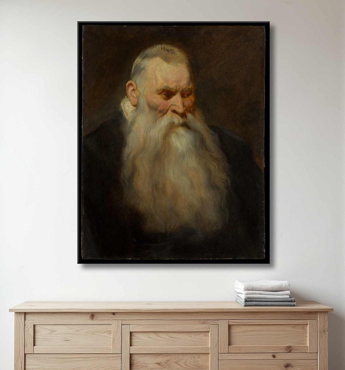 Reproduction Tête d'étude d'un vieil homme à barbe blanche de Anthony van Dyck avec decor