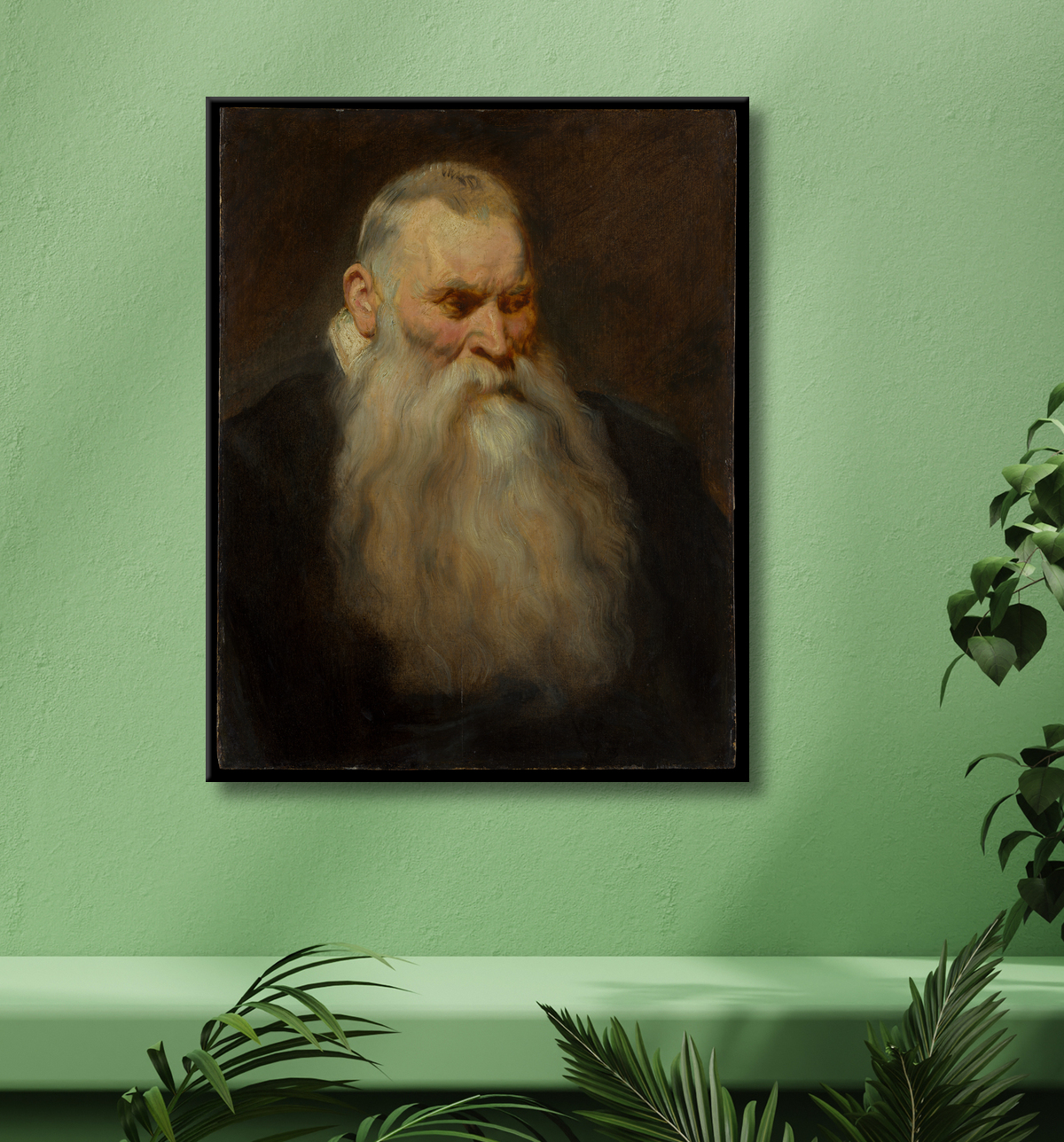 Reproduction Tête d'étude d'un vieil homme à barbe blanche de Anthony van Dyck avec decor