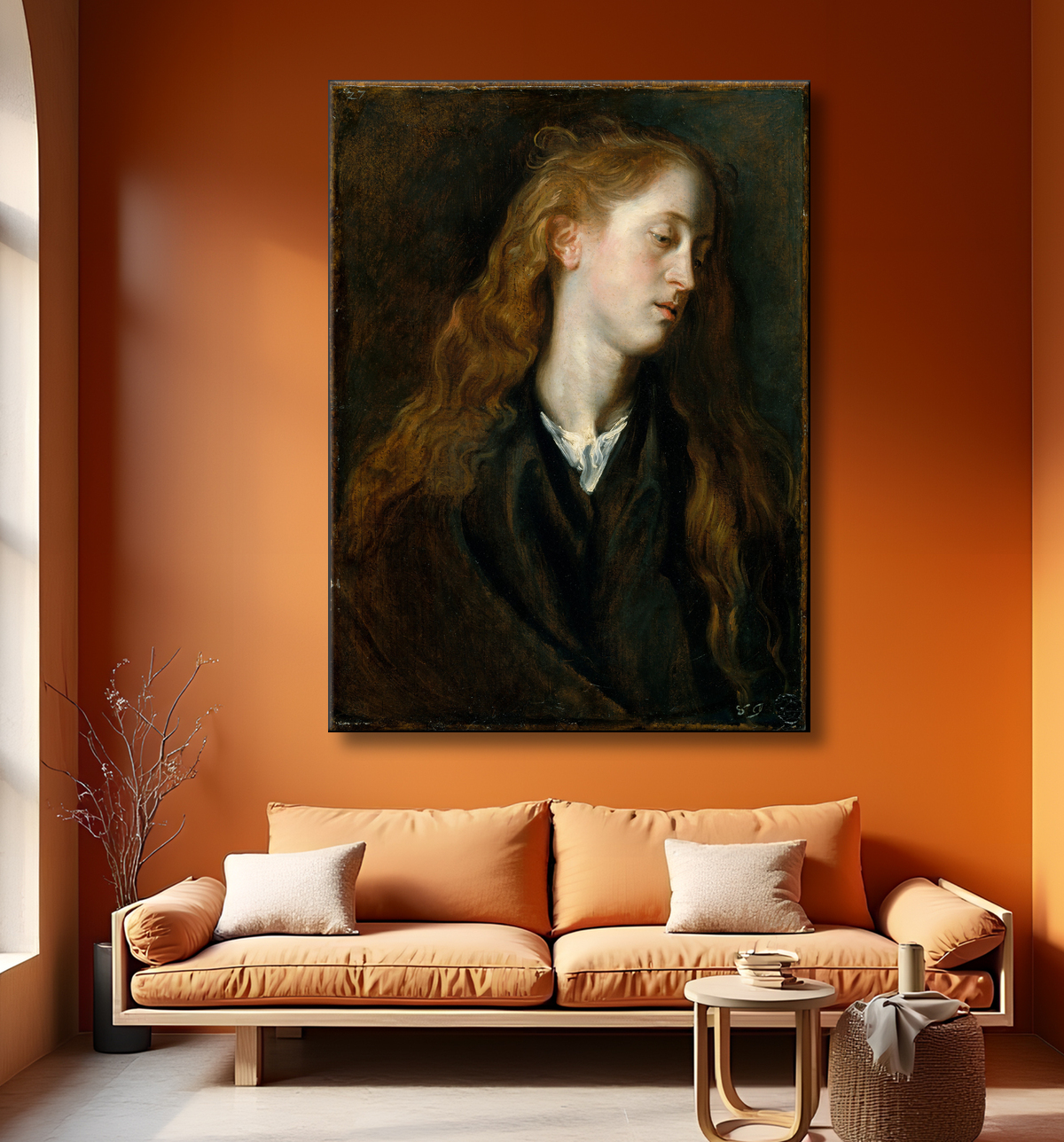 Reproduction Tête d'étude d'une jeune femme de Anthony van Dyck avec decor
