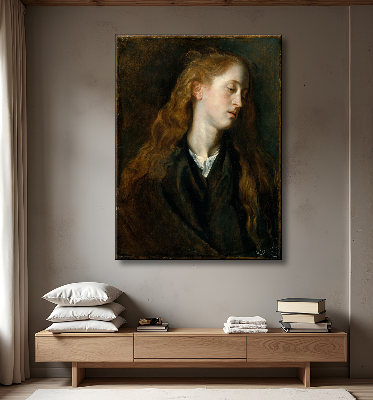 Reproduction Tête d'étude d'une jeune femme de Anthony van Dyck avec decor