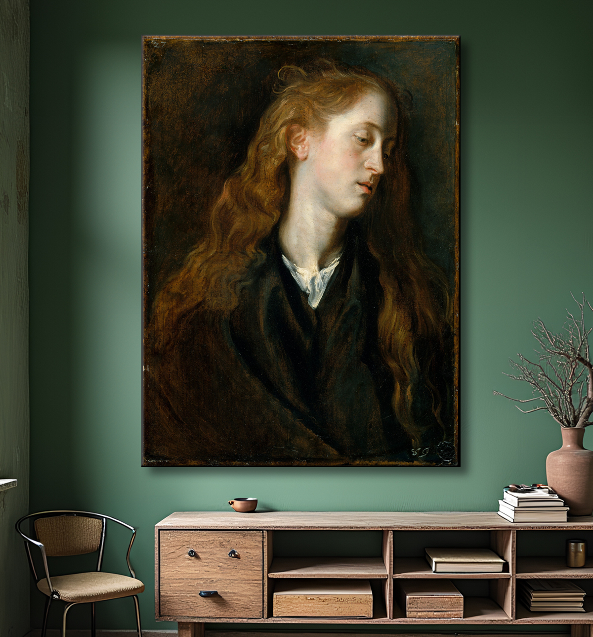 Reproduction Tête d'étude d'une jeune femme de Anthony van Dyck avec decor