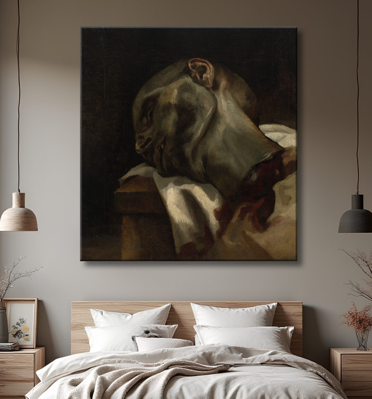 Reproduction Tête d'homme guillotiné de Jean Louis André Théodore Géricault avec decor