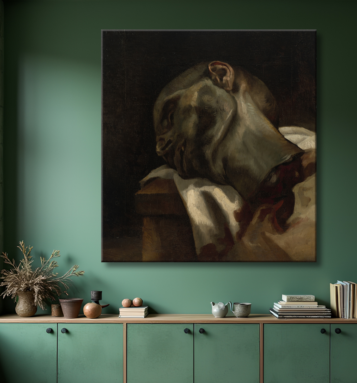 Reproduction Tête d'homme guillotiné de Jean Louis André Théodore Géricault avec decor