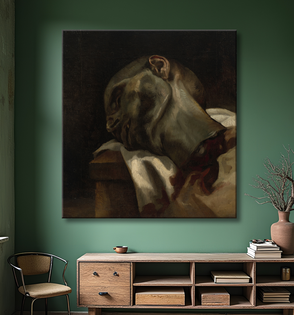 Reproduction Tête d'homme guillotiné de Jean Louis André Théodore Géricault avec decor
