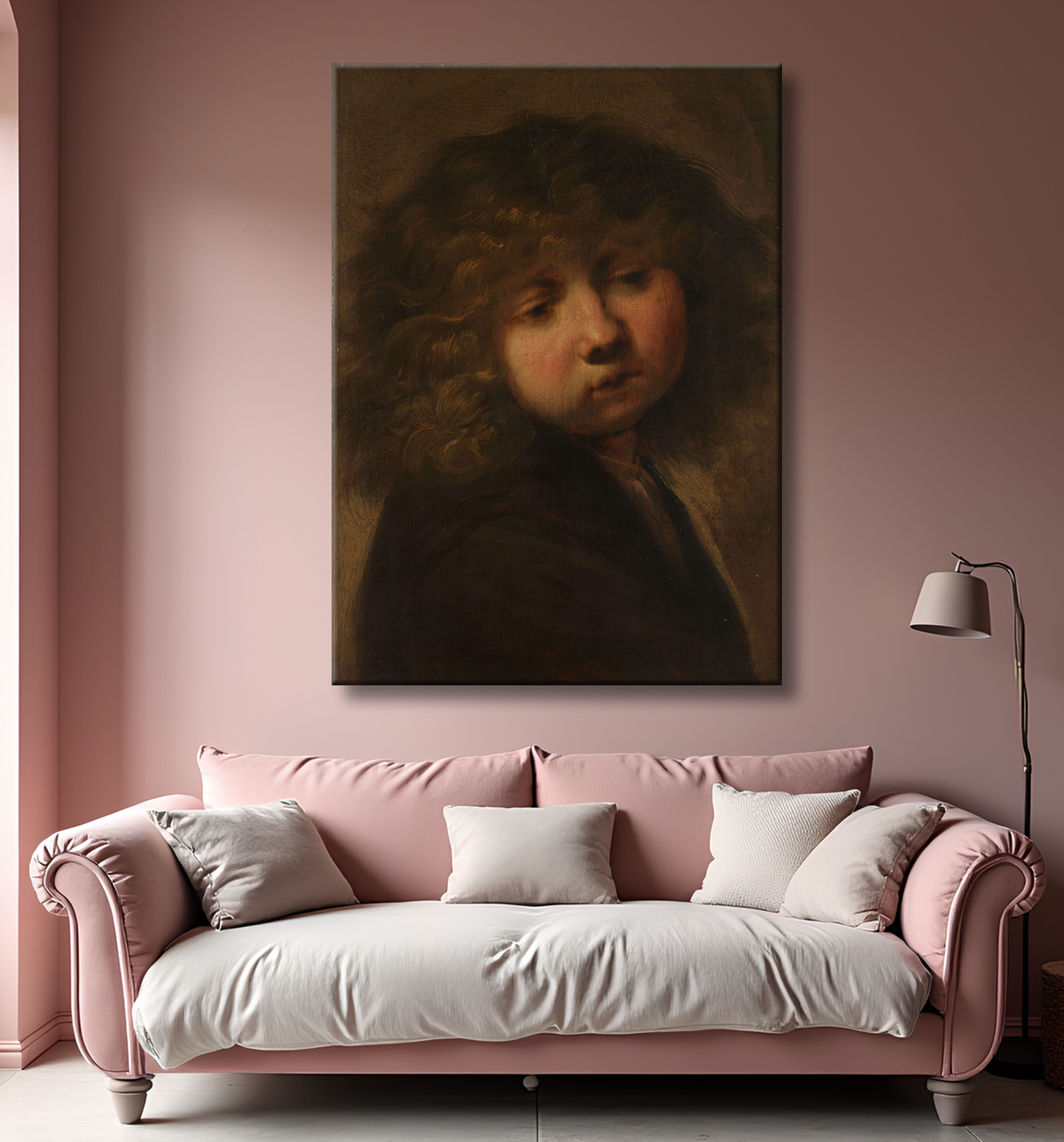 Reproduction Tête de garçon de Rembrandt van Rijn avec decor