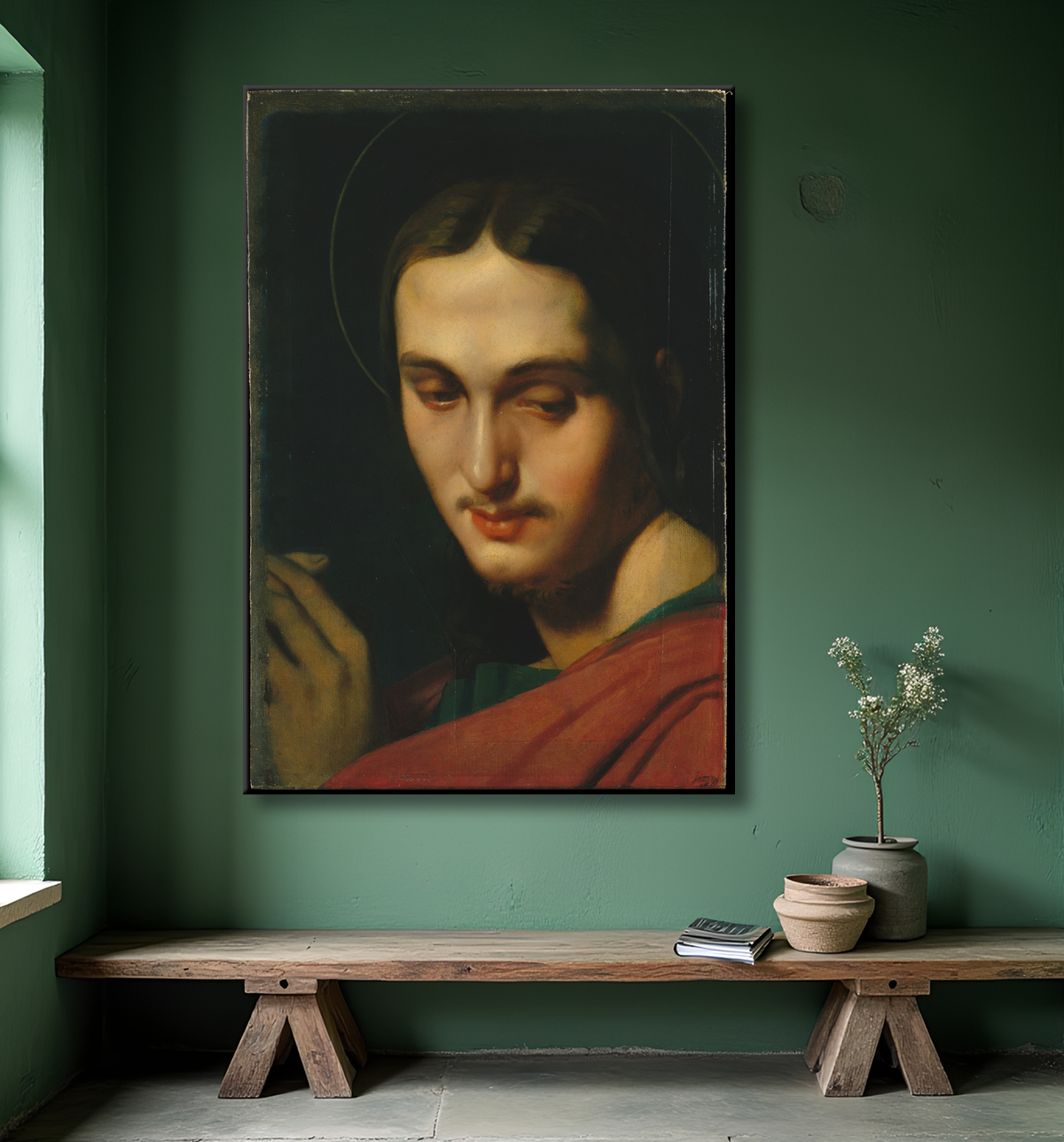 Reproduction Tête de Saint Jean l'Evangéliste de Jean Auguste Dominique Ingres avec decor