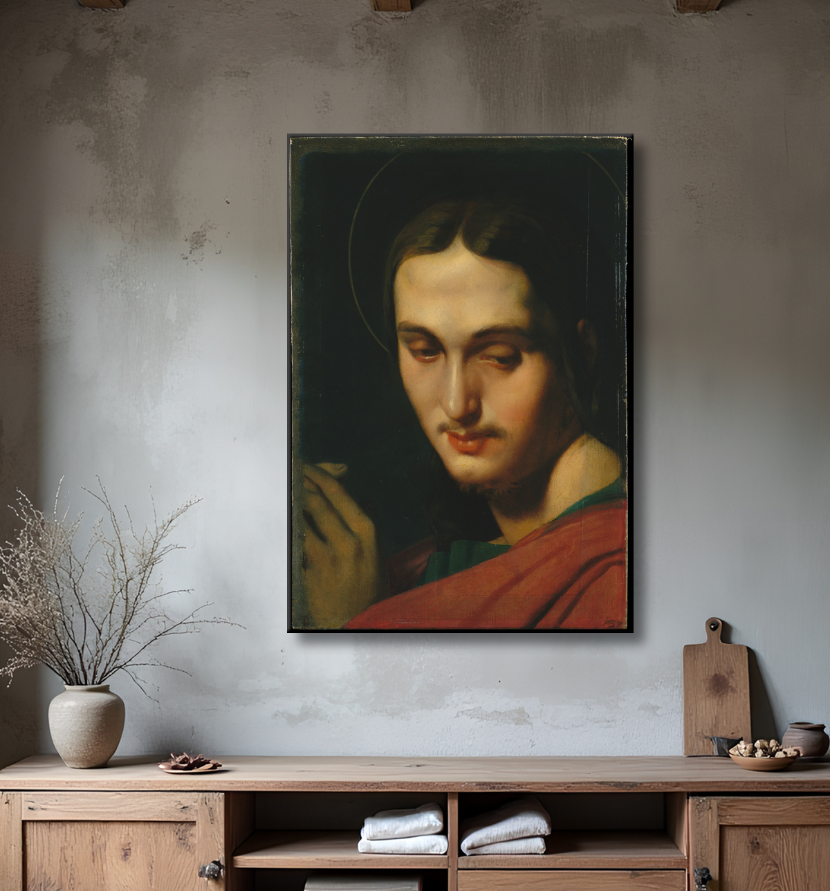 Reproduction Tête de Saint Jean l'Evangéliste de Jean Auguste Dominique Ingres avec decor