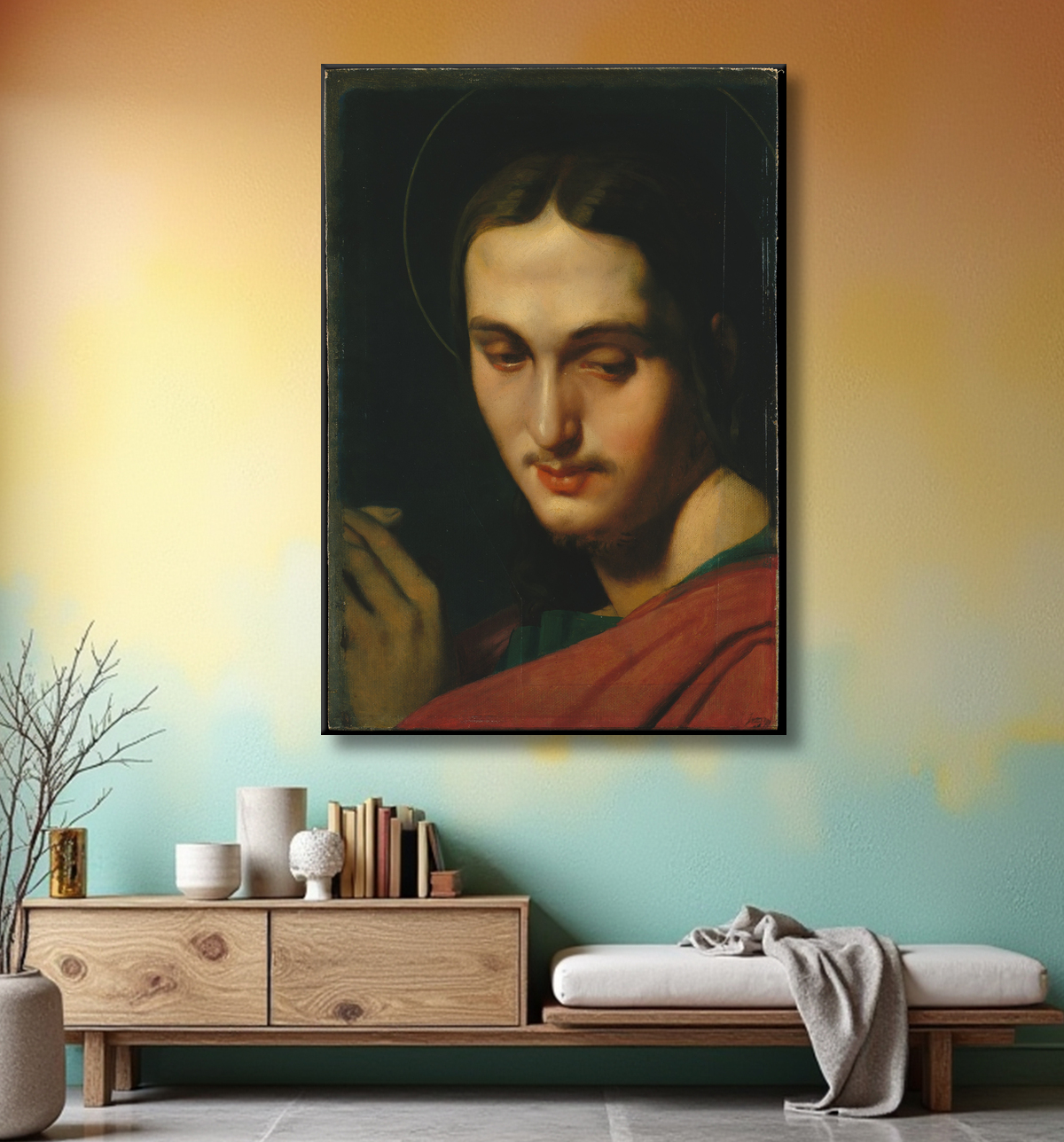 Reproduction Tête de Saint Jean l'Evangéliste de Jean Auguste Dominique Ingres avec decor