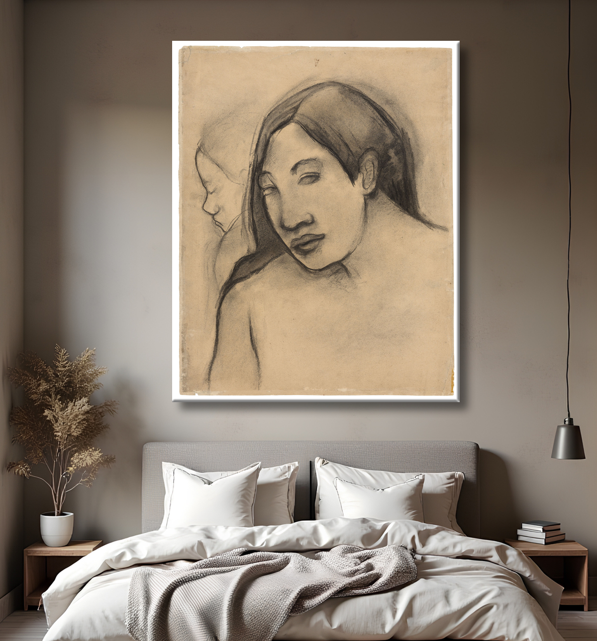 Reproduction Têtes de femmes tahitiennes, vues de face et de profil de Paul Gauguin avec decor