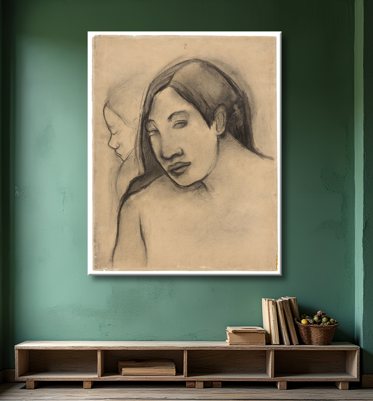 Reproduction Têtes de femmes tahitiennes, vues de face et de profil de Paul Gauguin avec decor