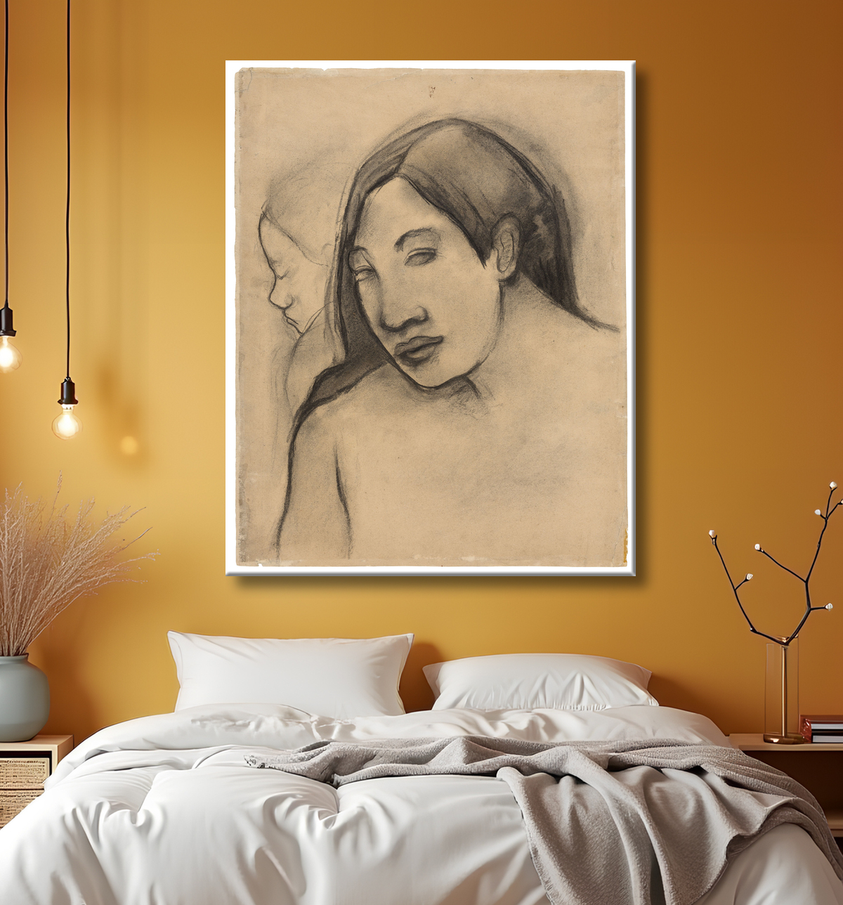 Reproduction Têtes de femmes tahitiennes, vues de face et de profil de Paul Gauguin avec decor