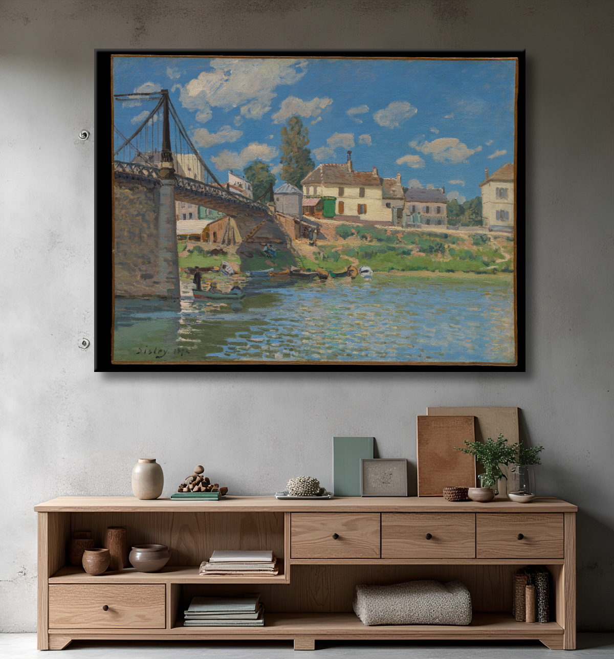 Reproduction The Bridge at Villeneuve-la-Garenne de Alfred Sisley avec decor