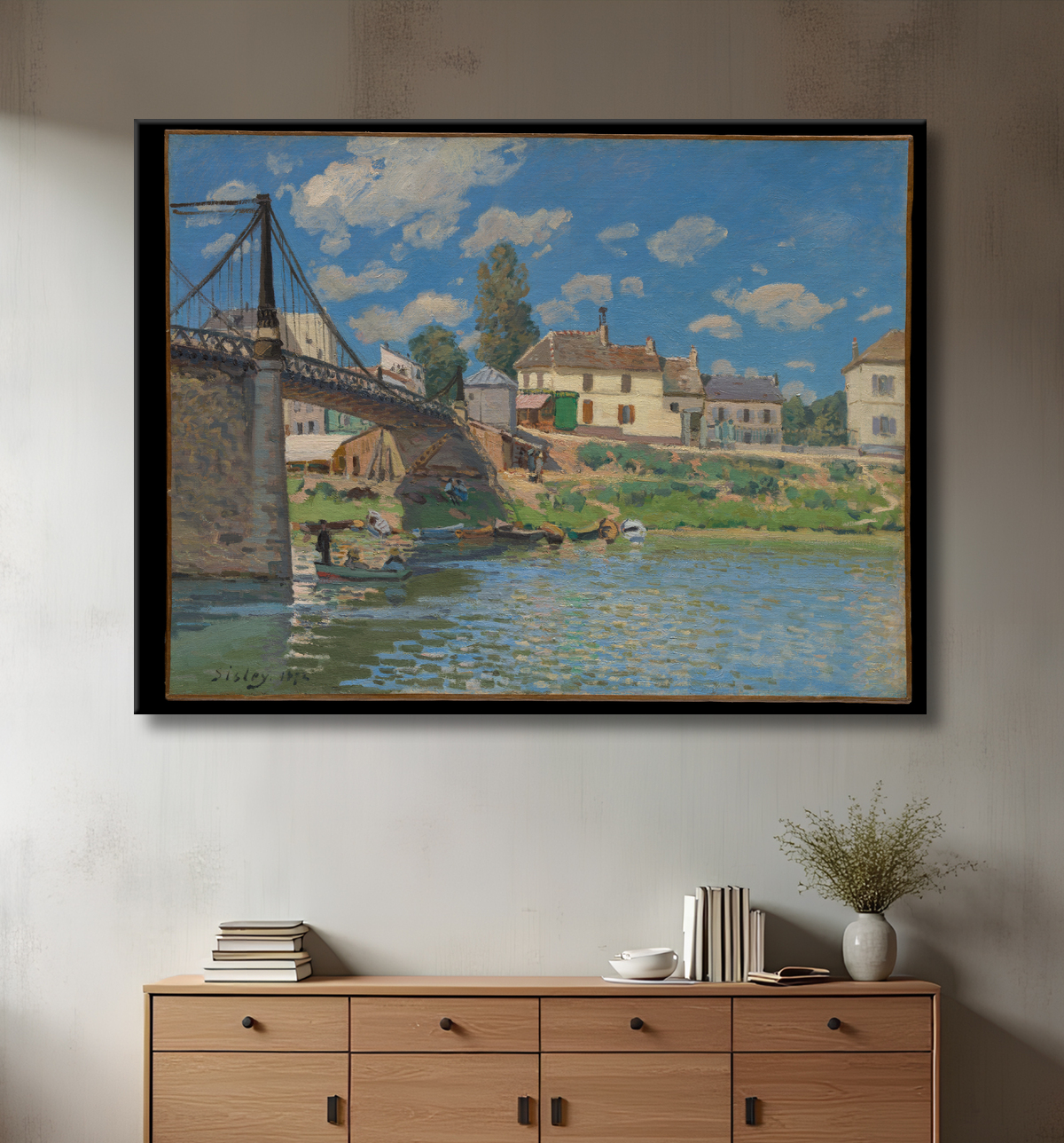 Reproduction The Bridge at Villeneuve-la-Garenne de Alfred Sisley avec decor