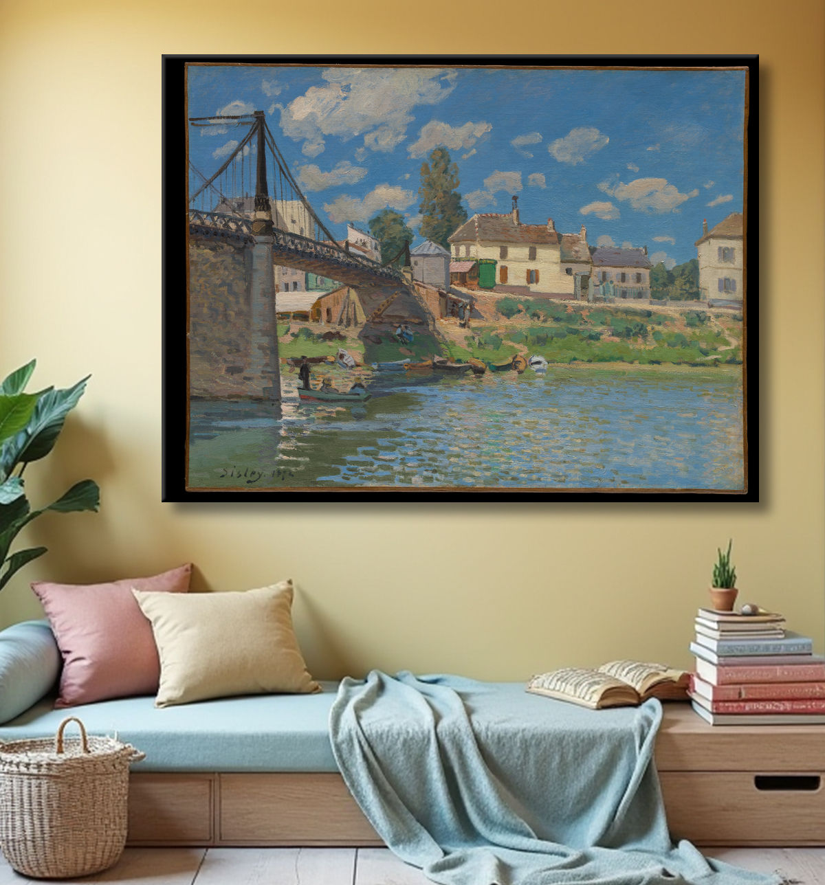 Reproduction The Bridge at Villeneuve-la-Garenne de Alfred Sisley avec decor
