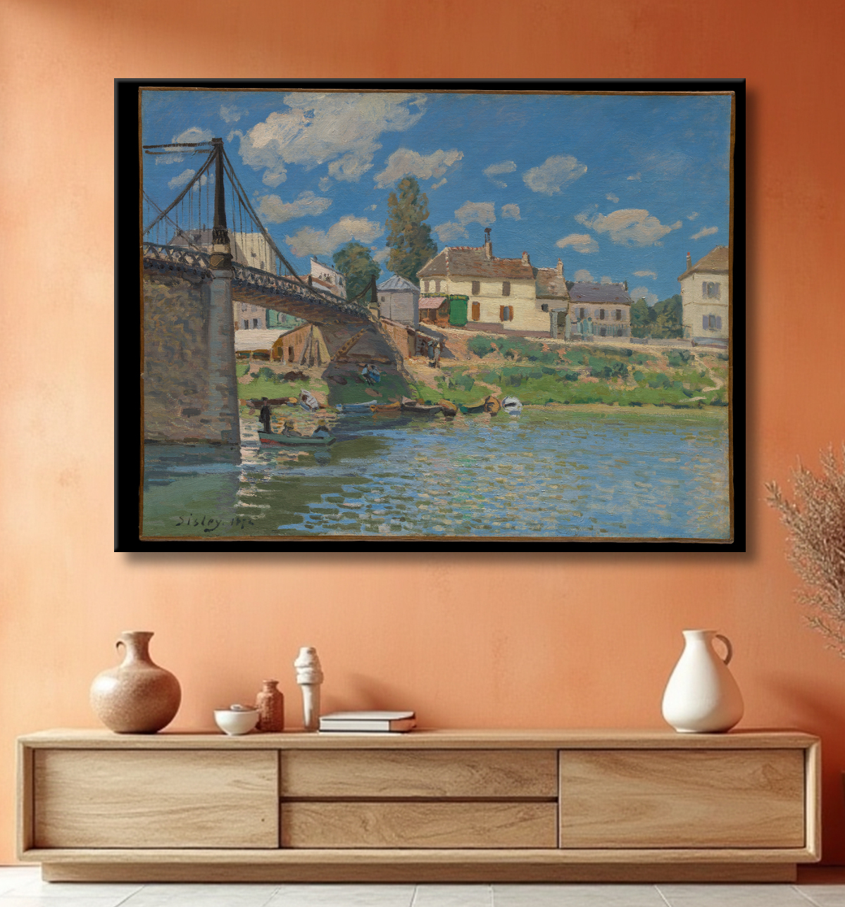 Reproduction The Bridge at Villeneuve-la-Garenne de Alfred Sisley avec decor