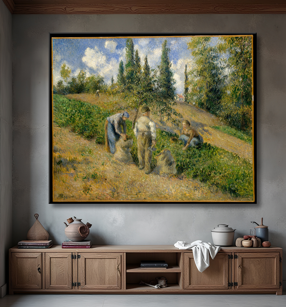 Reproduction The Harvest, Pontoise (La Récolte, Pontoise) de Camille Pissarro avec decor