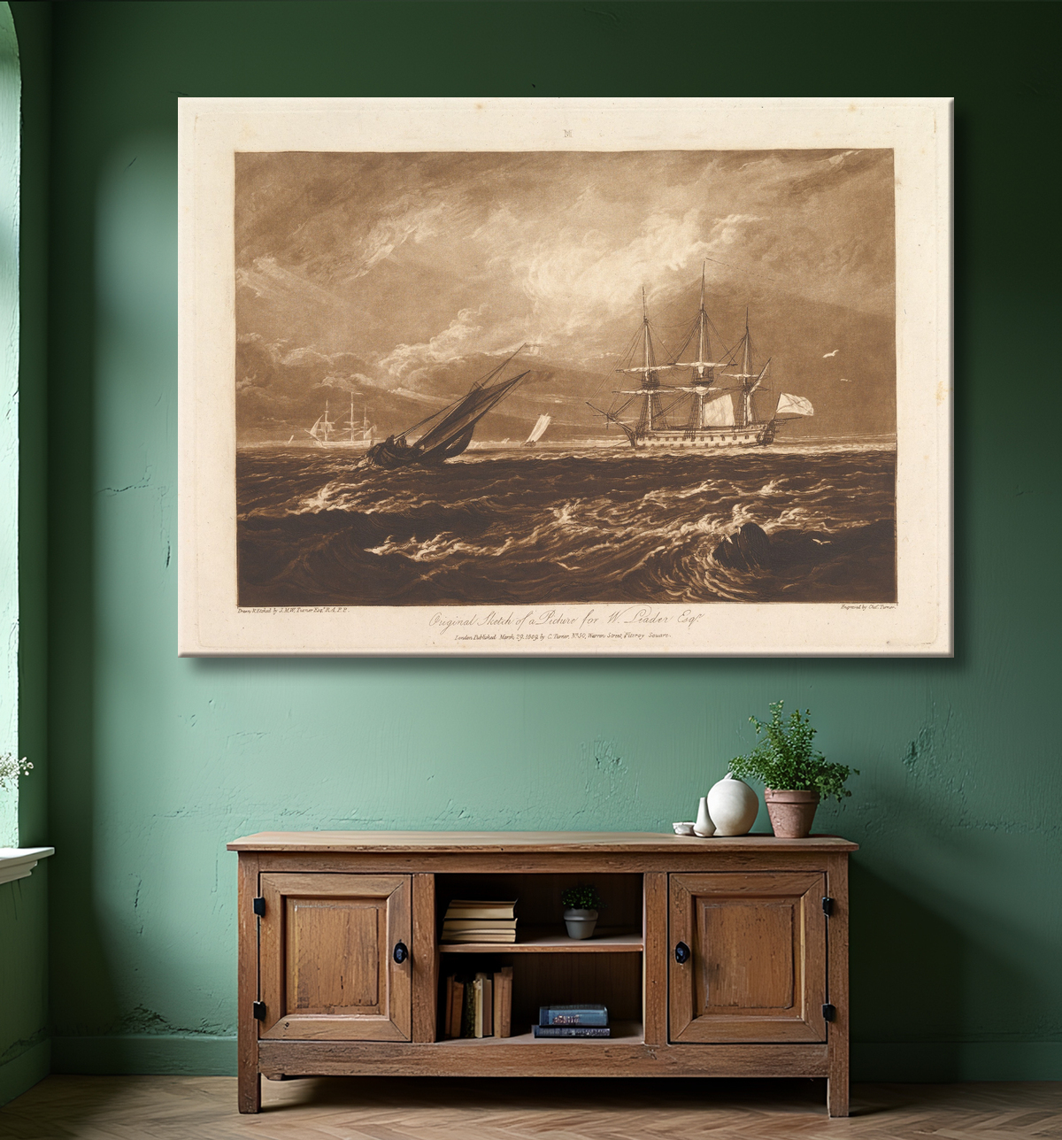 Reproduction The Leader Sea Piece (Liber Studiorum, partie IV, planche 20) de Joseph Mallord William Turner avec decor