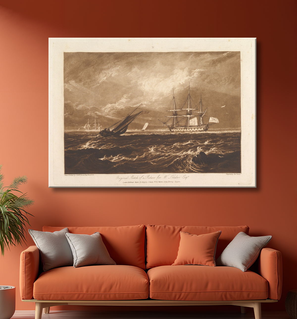 Reproduction The Leader Sea Piece (Liber Studiorum, partie IV, planche 20) de Joseph Mallord William Turner avec decor
