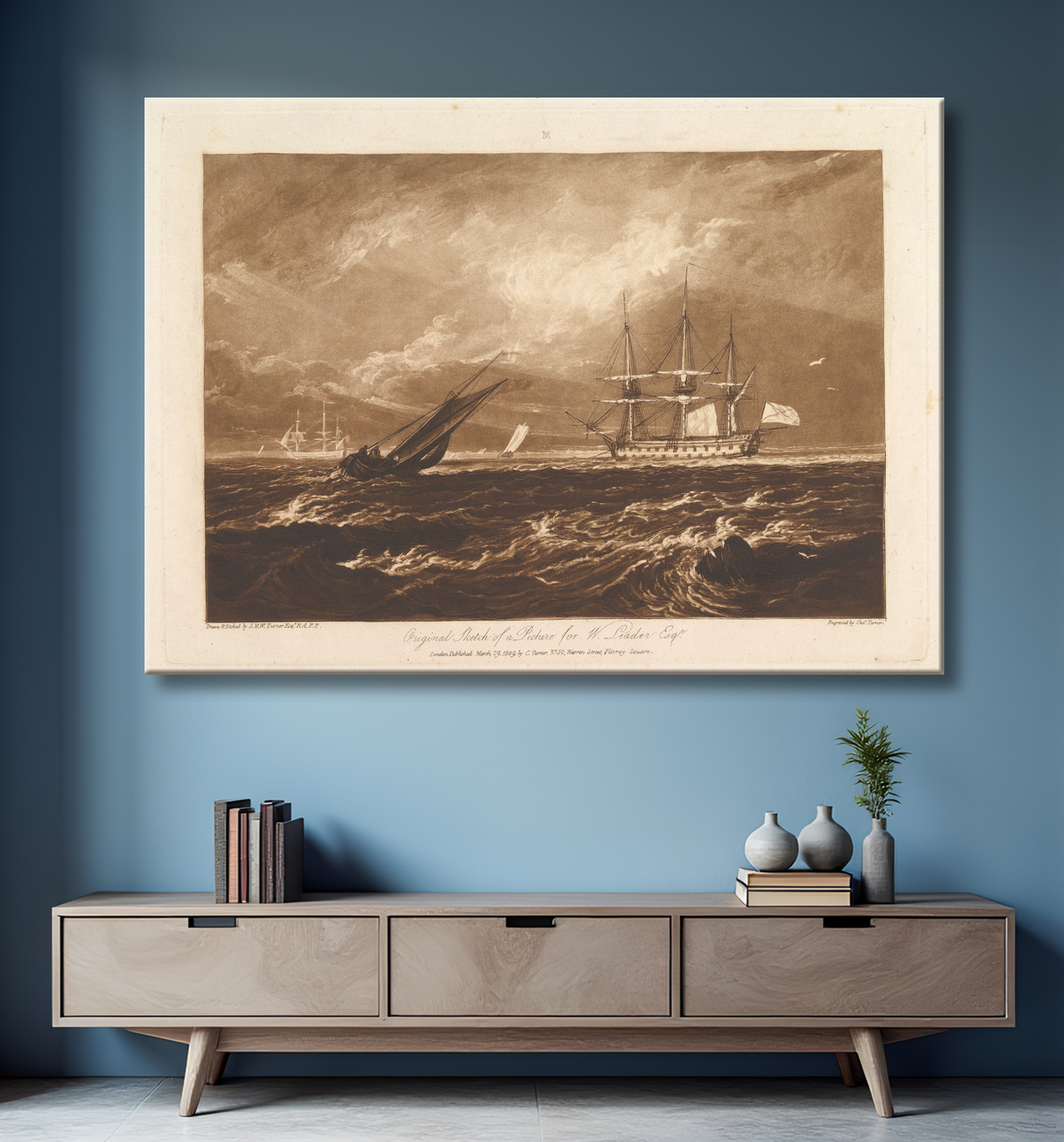 Reproduction The Leader Sea Piece (Liber Studiorum, partie IV, planche 20) de Joseph Mallord William Turner avec decor