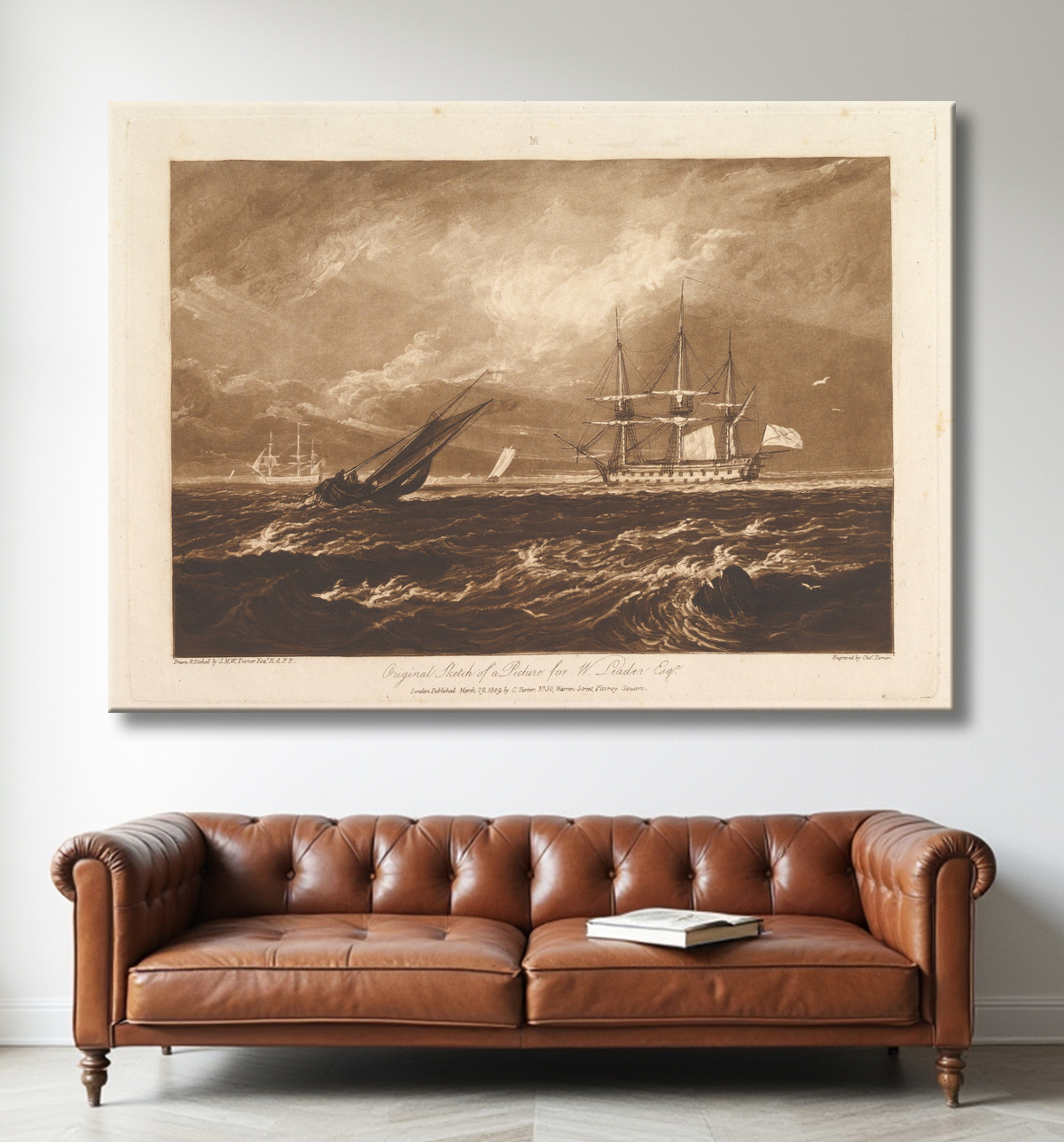 Reproduction The Leader Sea Piece (Liber Studiorum, partie IV, planche 20) de Joseph Mallord William Turner avec decor