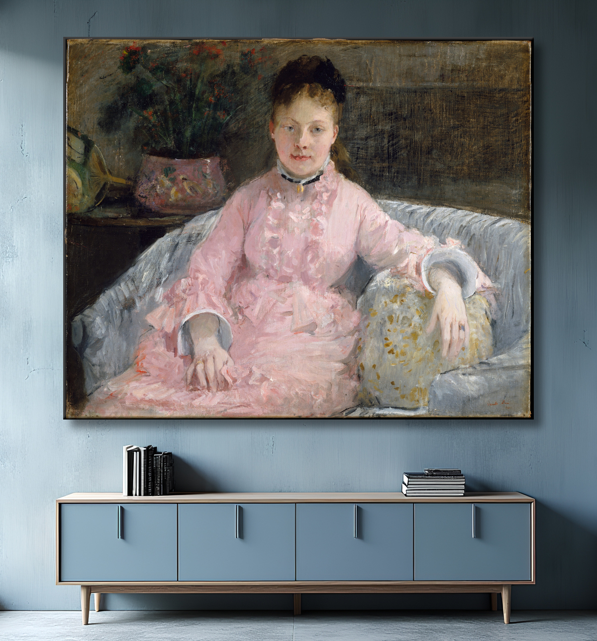 Reproduction The Pink Dress (Albertie-Marguerite Carré, later Madame Ferdinand-Henri Himmes, 1854–1935) de Berthe Morisot avec decor