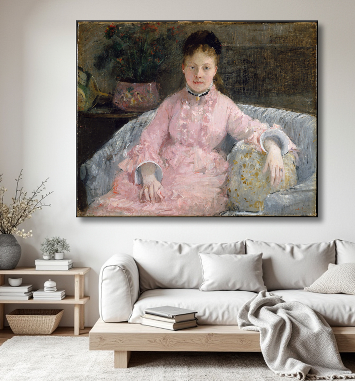 Reproduction The Pink Dress (Albertie-Marguerite Carré, later Madame Ferdinand-Henri Himmes, 1854–1935) de Berthe Morisot avec decor