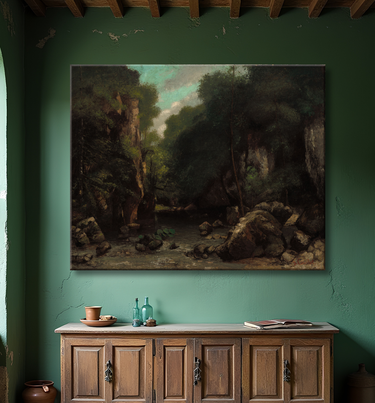 Reproduction The Valley of Les Puits-Noir de Gustave Courbet avec decor