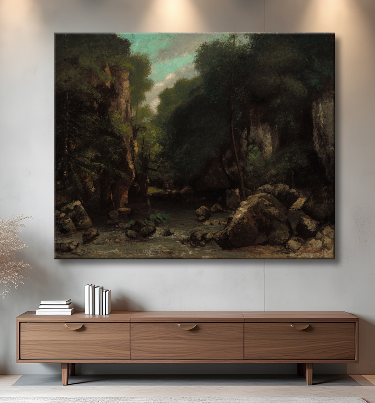 Reproduction The Valley of Les Puits-Noir de Gustave Courbet avec decor