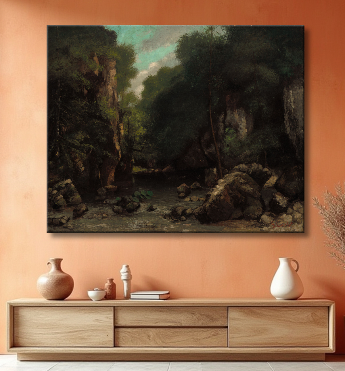 Reproduction The Valley of Les Puits-Noir de Gustave Courbet avec decor