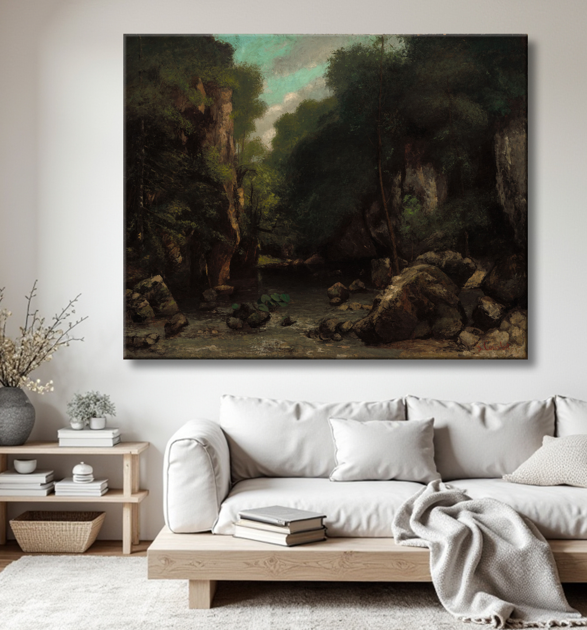 Reproduction The Valley of Les Puits-Noir de Gustave Courbet avec decor
