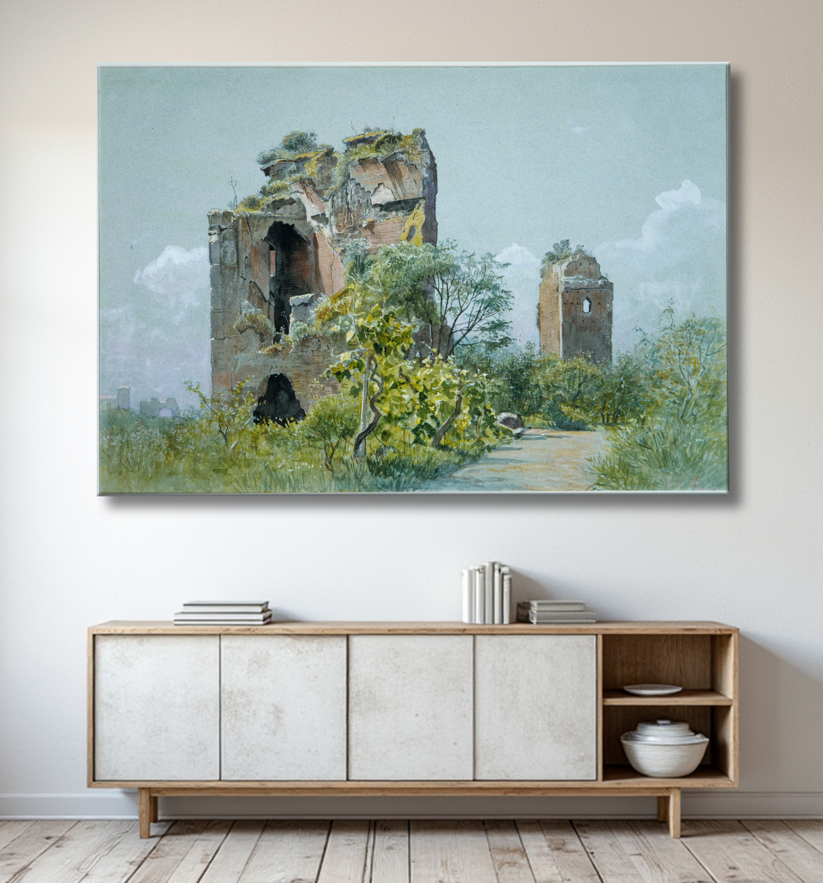 Reproduction Thermes de Trajan (Sette Sale, Villa Brancaccio, Rome) de William Stanley Haseltine avec decor