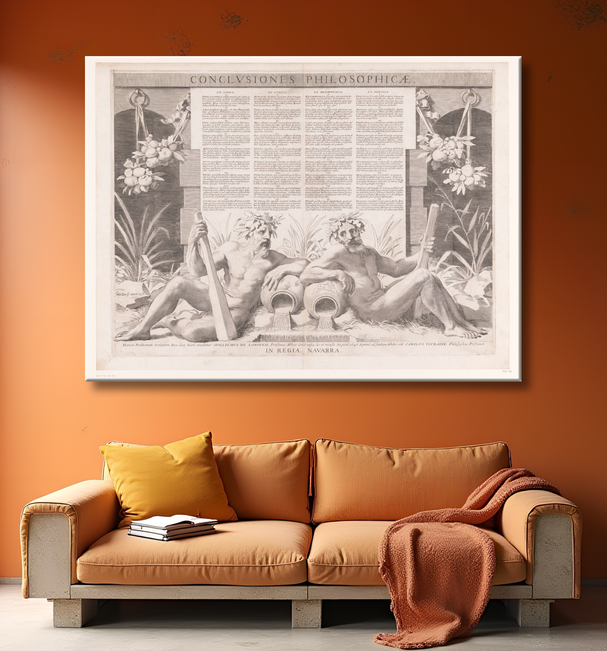 Reproduction Thèse de philosophie de Guillaume de Longueil (partie inférieure) de Claude Mellan avec decor