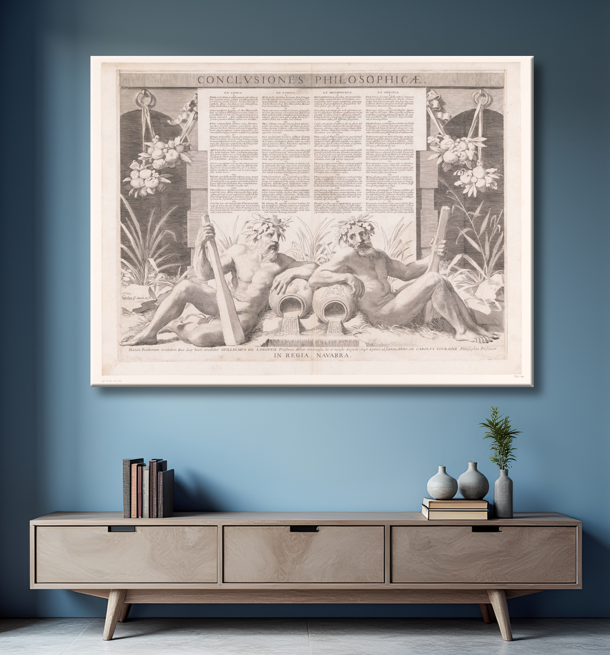 Reproduction Thèse de philosophie de Guillaume de Longueil (partie inférieure) de Claude Mellan avec decor