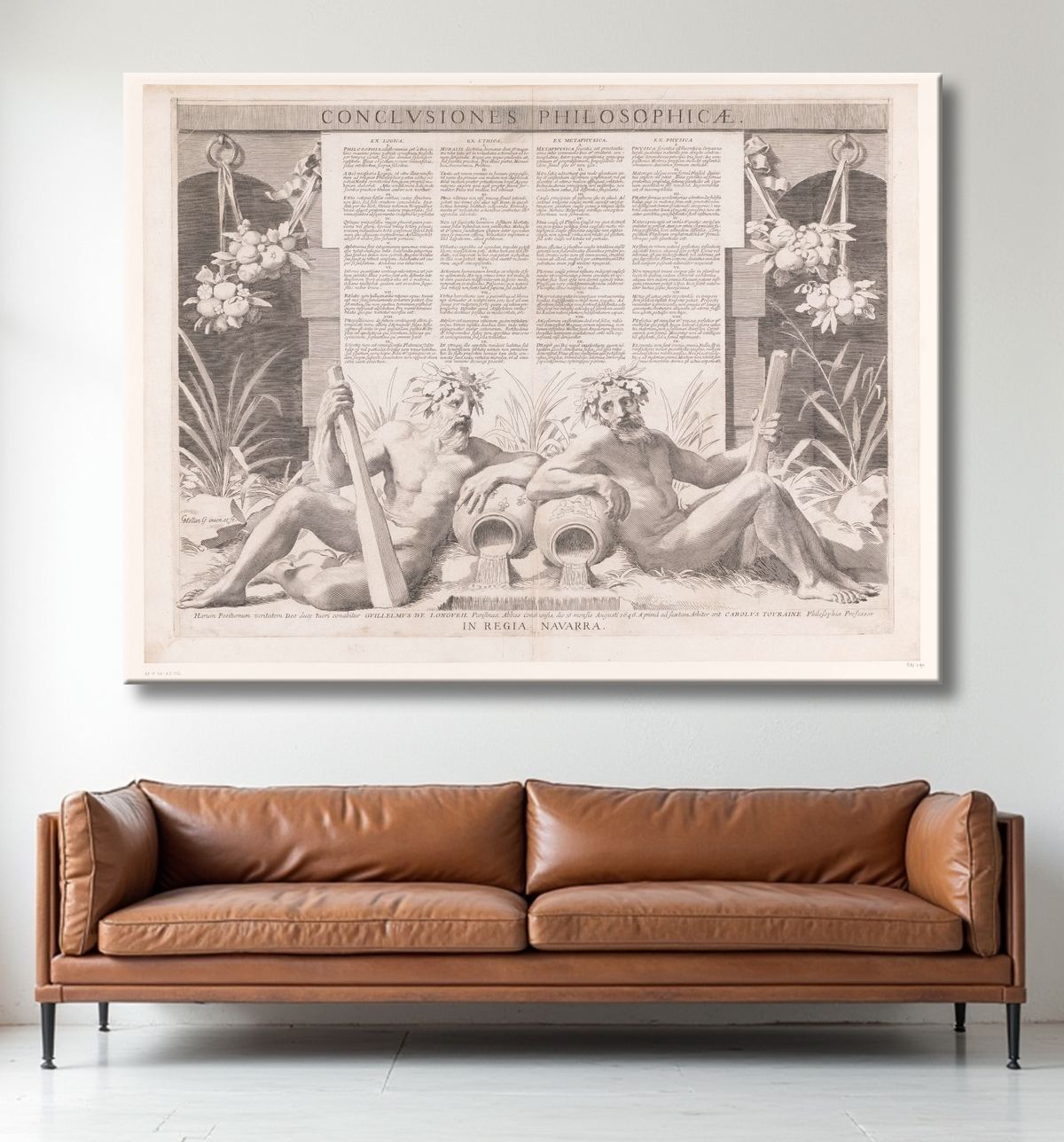 Reproduction Thèse de philosophie de Guillaume de Longueil (partie inférieure) de Claude Mellan avec decor