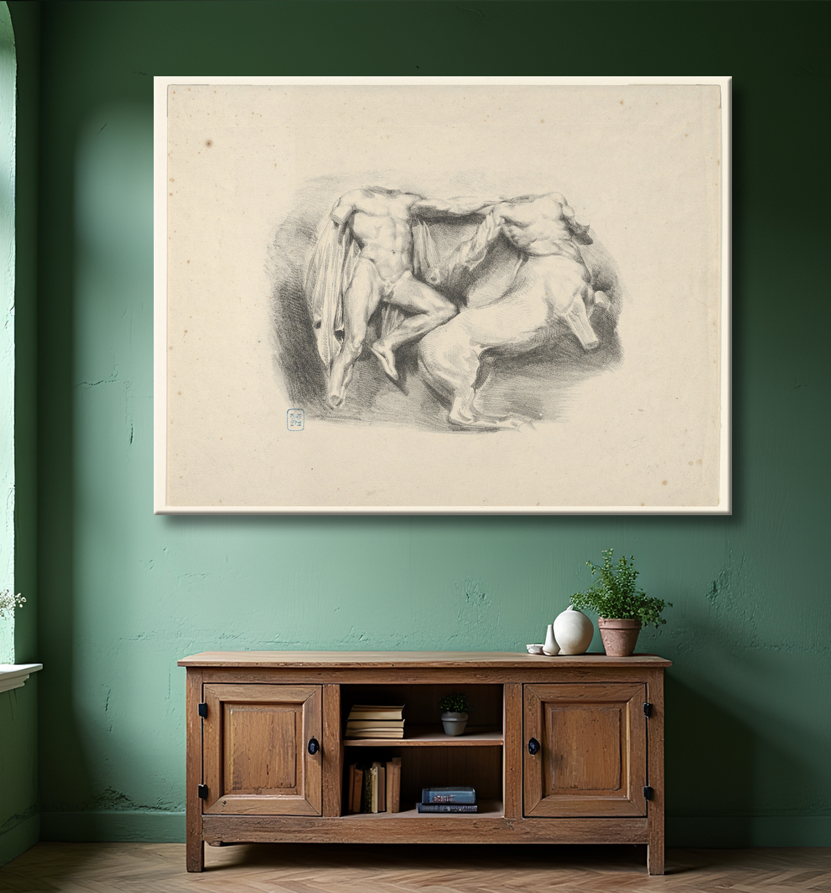 Reproduction Thésée conquérant du centaure Eurytus de Eugène Delacroix avec decor
