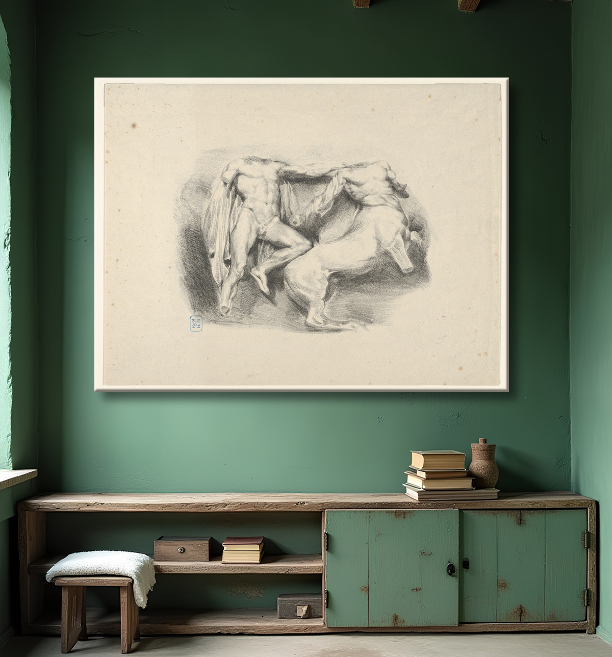 Reproduction Thésée conquérant du centaure Eurytus de Eugène Delacroix avec decor