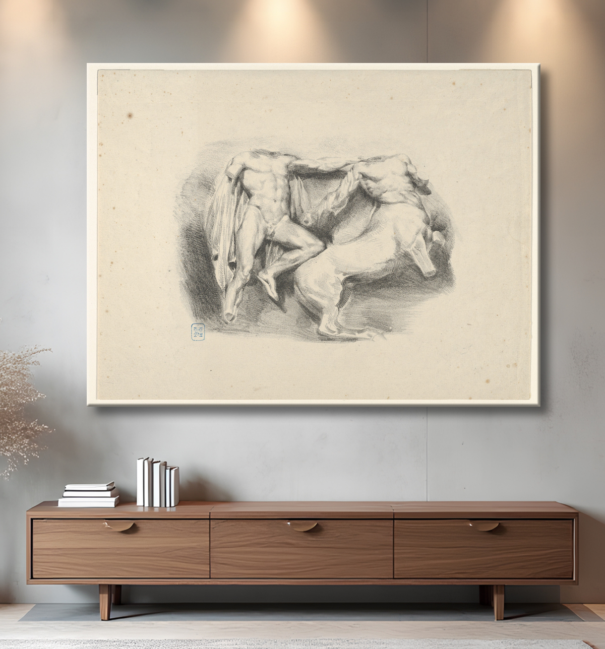 Reproduction Thésée conquérant du centaure Eurytus de Eugène Delacroix avec decor