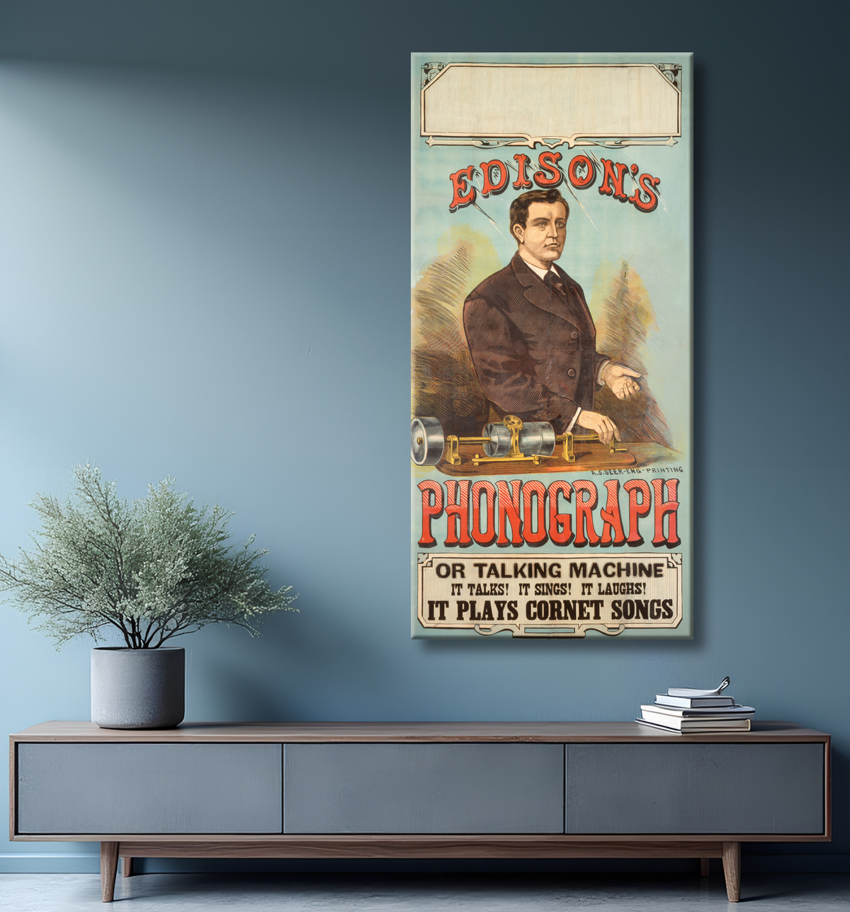 Reproduction Thomas Alva Edison de Alfred S. Seer Engraver, active 1859 - 1900? avec decor