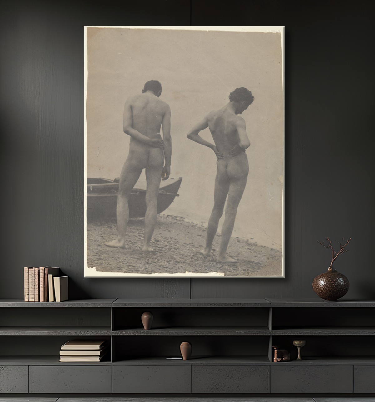Reproduction [Thomas Eakins et John Laurie Wallace sur une plage] de Thomas Eakins avec decor