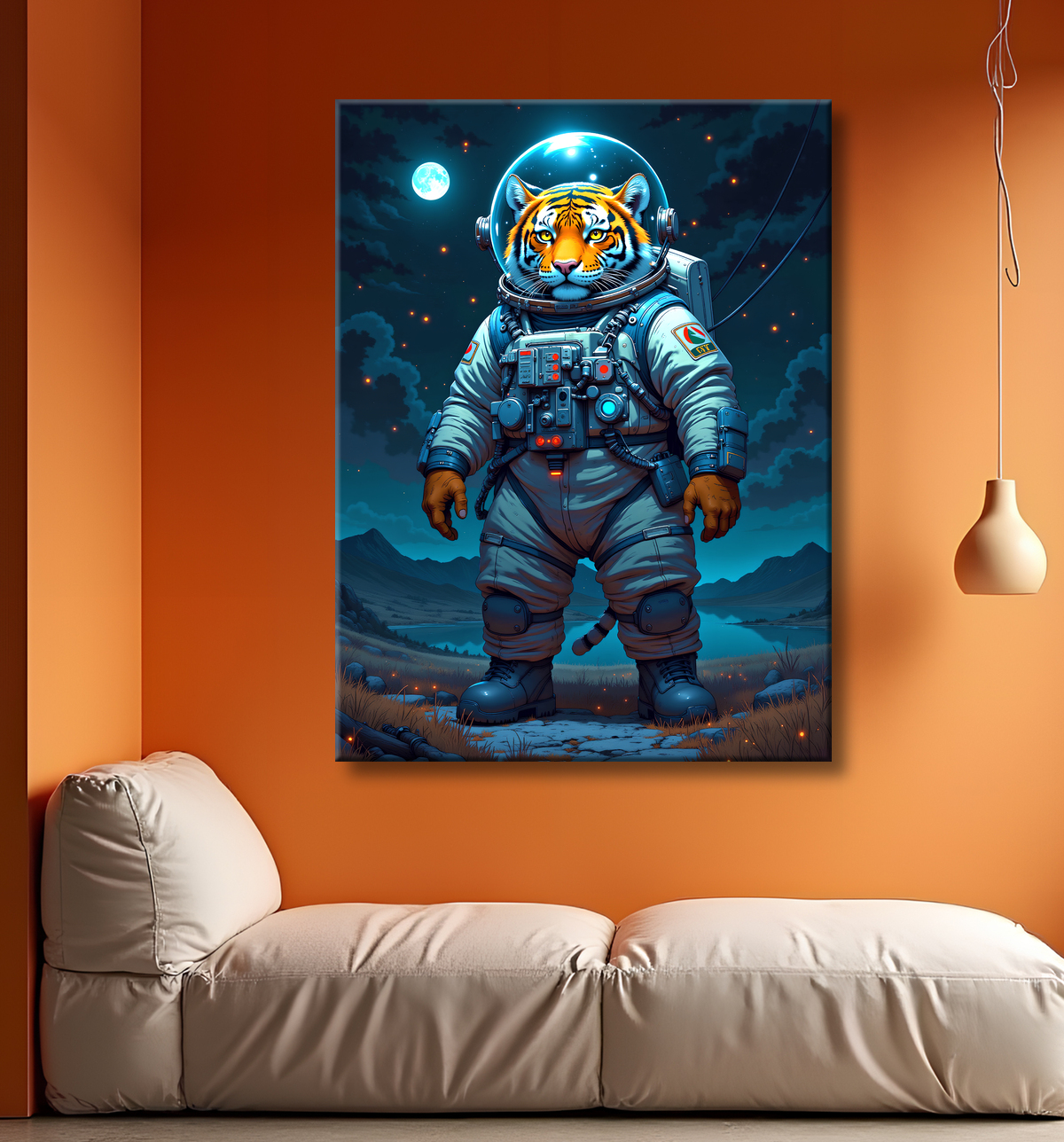 Tableau tigre astronaute - Décoration murale animale originale avec decor