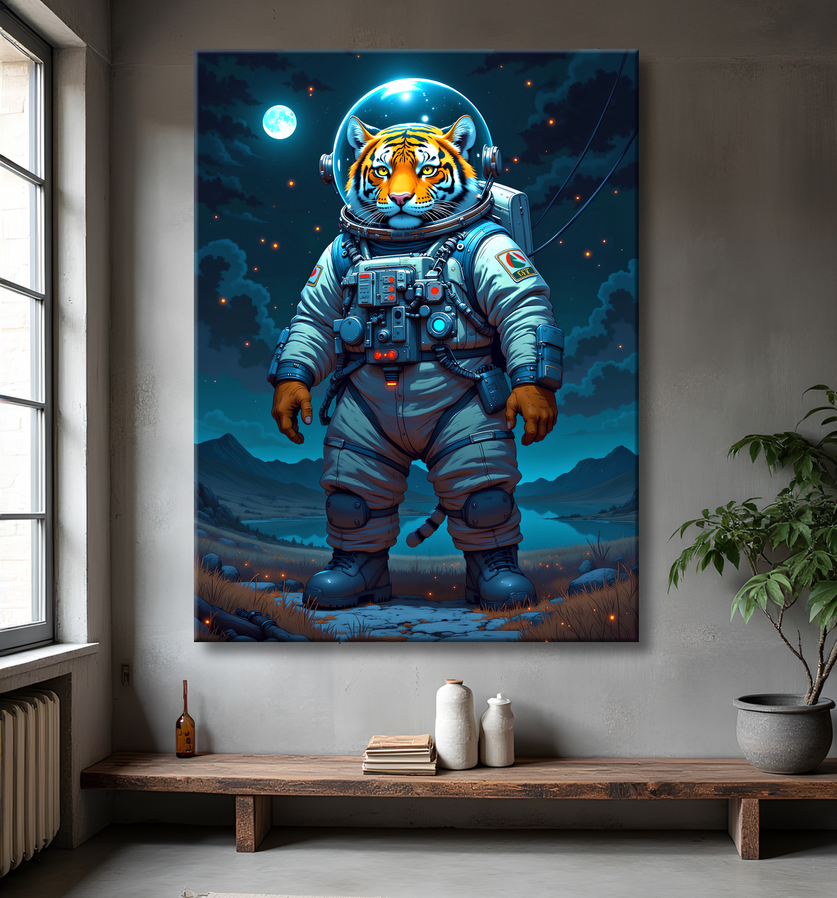 Tableau tigre astronaute - Décoration murale animale originale avec decor