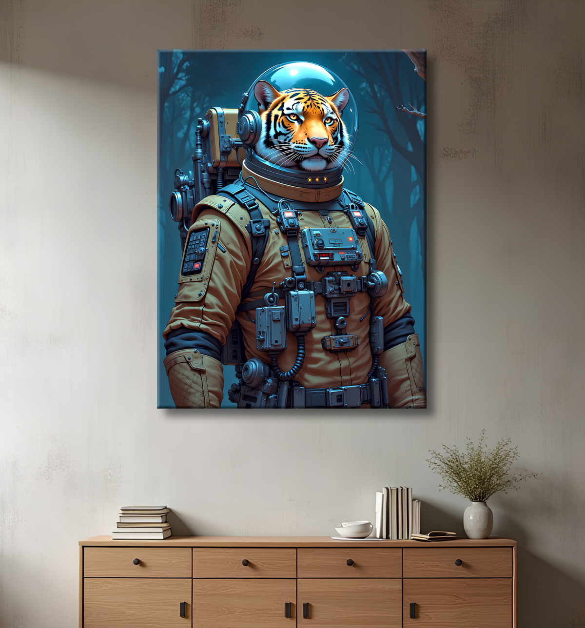 Tableau tigre astronaute - Décoration murale animale originale avec decor