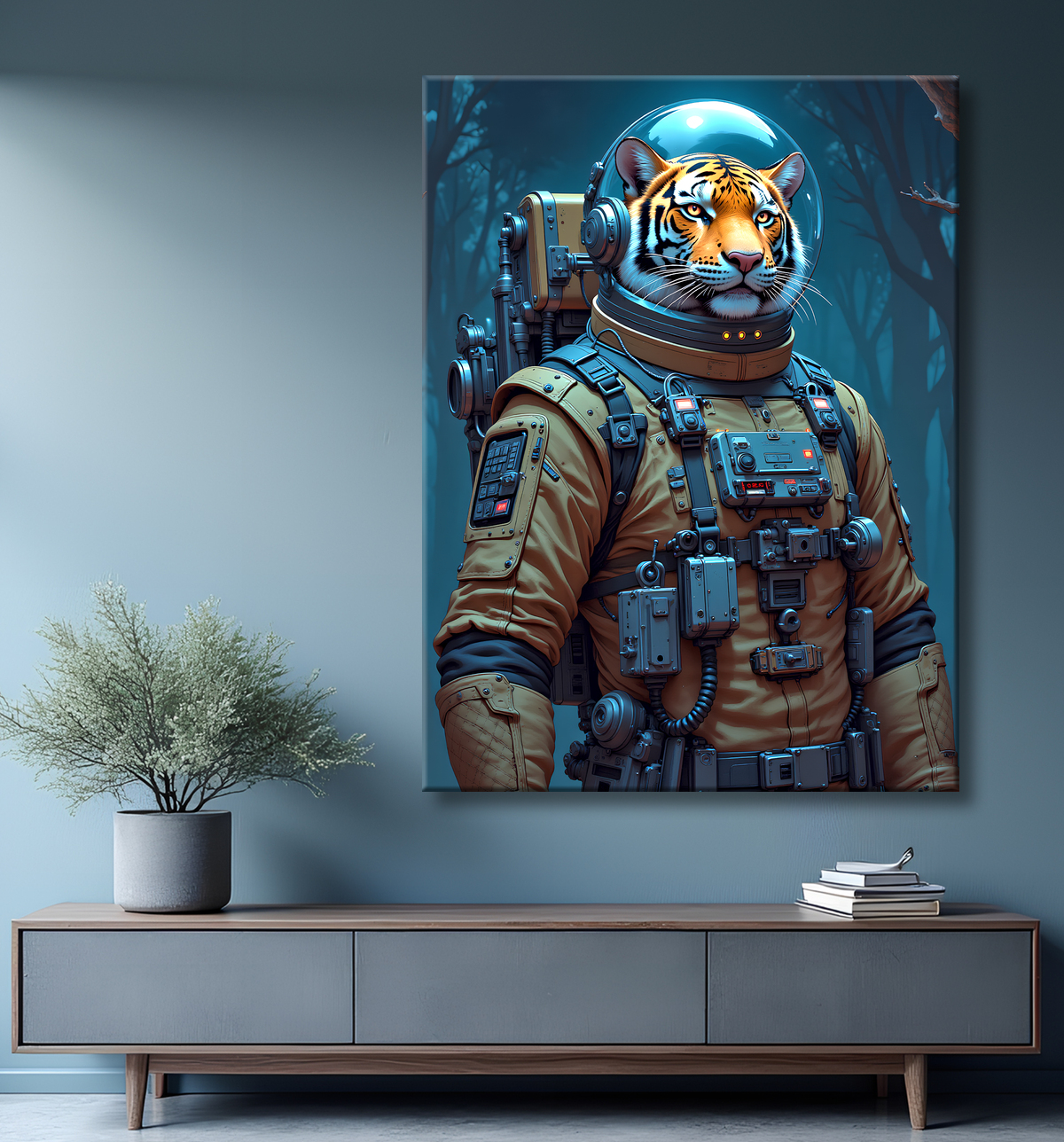 Tableau tigre astronaute - Décoration murale animale originale avec decor